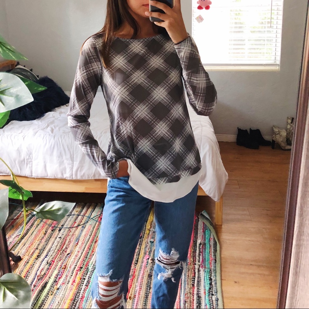 NWT the limited sheer plaid mesh tunic blouse